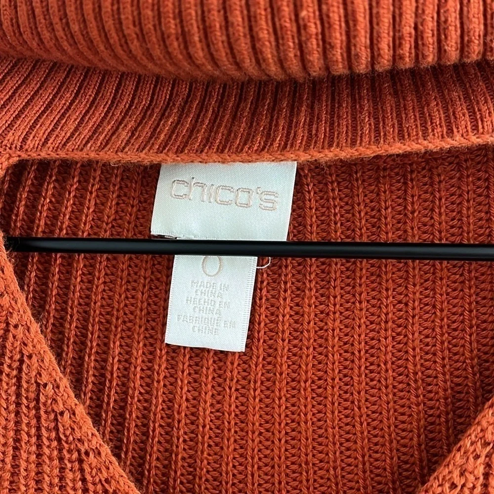 Chico’s Knit Turtleneck Knit Sweater Burnt Orange Keyhole Front